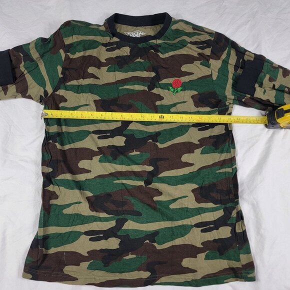 Eighty Eight Mens Large Green Brown Camouflage Long Sleeve Shirt Rose Embroidery - Picture 5 of 8